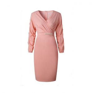 Peach Female Dress with long sleaves and Beads